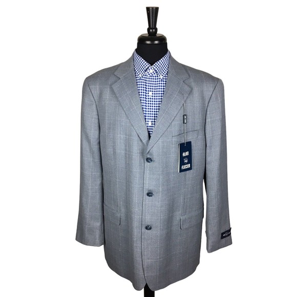 NWT Alan Flusser Men Gray Wool/Linen Check Sport Coat Blazer Jacket 44L